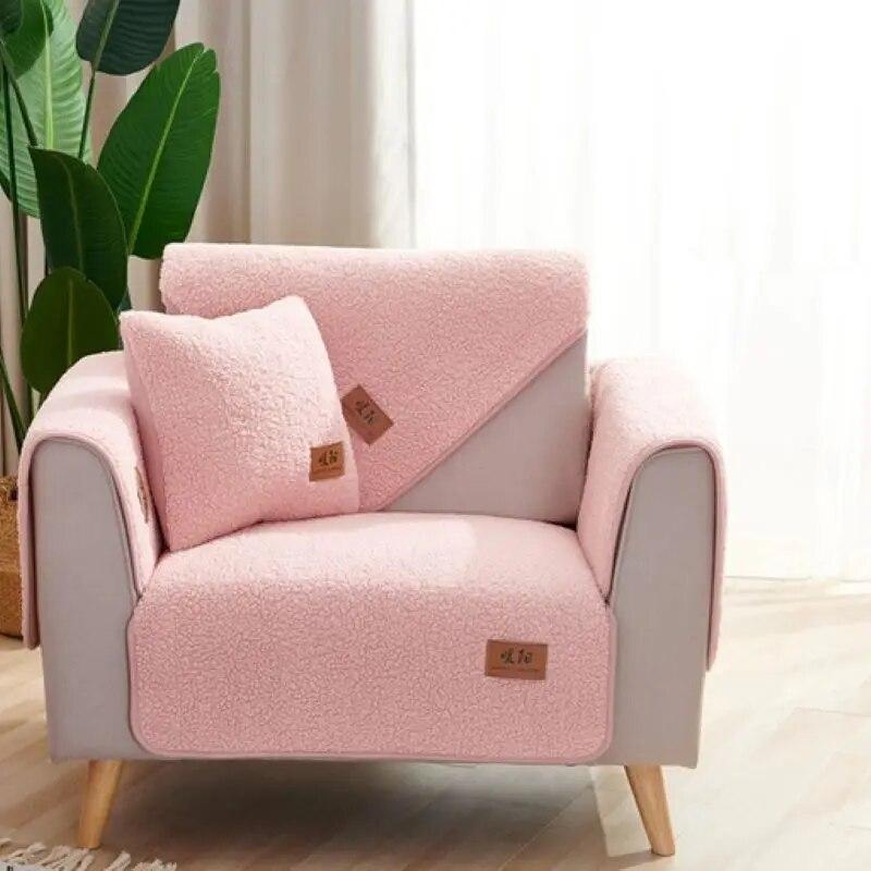 Capa de sofá moderna de lã de cordeiro macia e suave, capa de pelúcia espessa, tapete de inverno, toalhas de sofá antiderrapantes