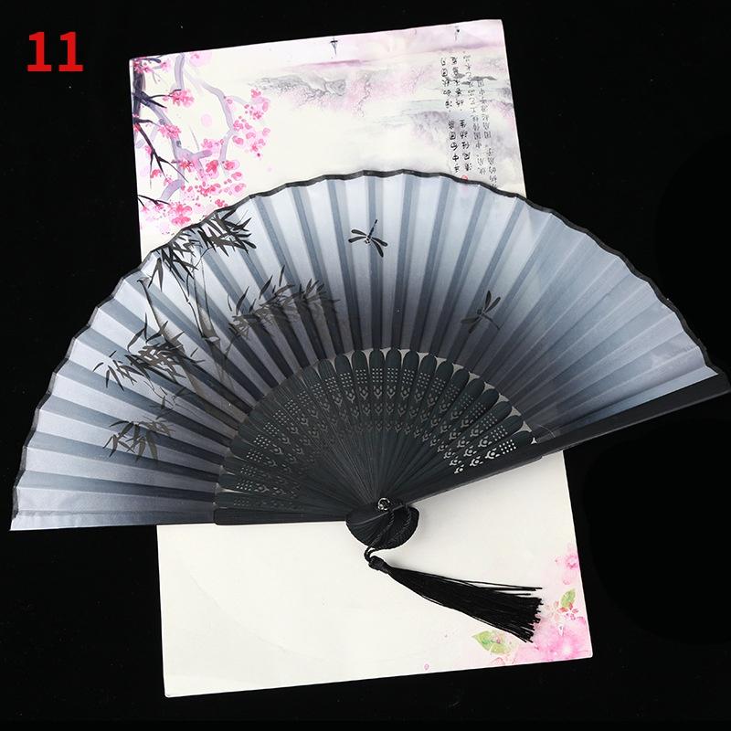1Pc Vintage Silk Folding Fan Retro Chinese Japanese Bamboo Folding Fan Tassel Dance Hand Fan Home Decoration Ornament Craft Gift
