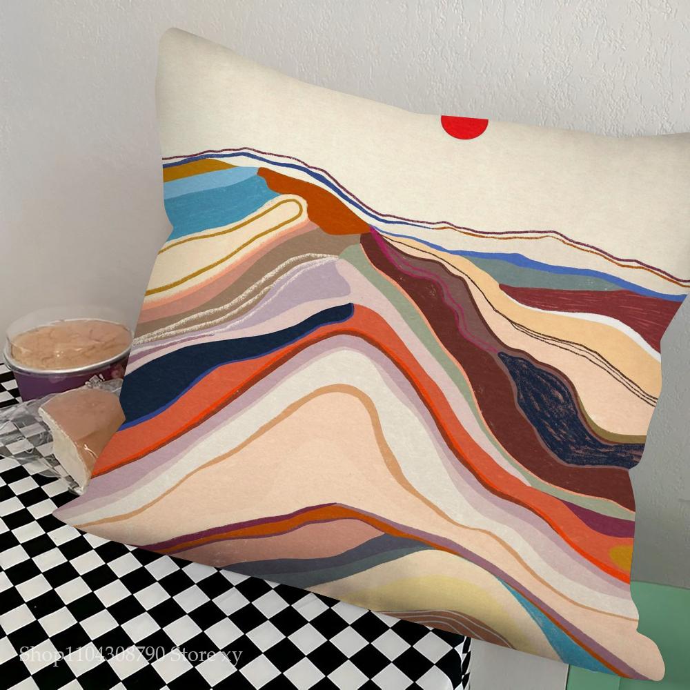 Mountain Landscape Abstract Mountain Art Pillow Case Square Pillow Bedroom Sofa Leisure Comfort Car Living Room Home Decoration