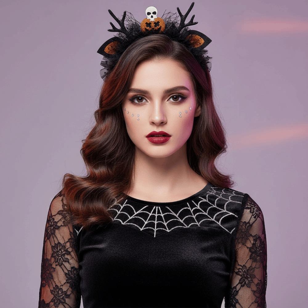 Black Headdress Halloween Headband Plush Cosplay Headband Spider Web Headband Hair Accessories