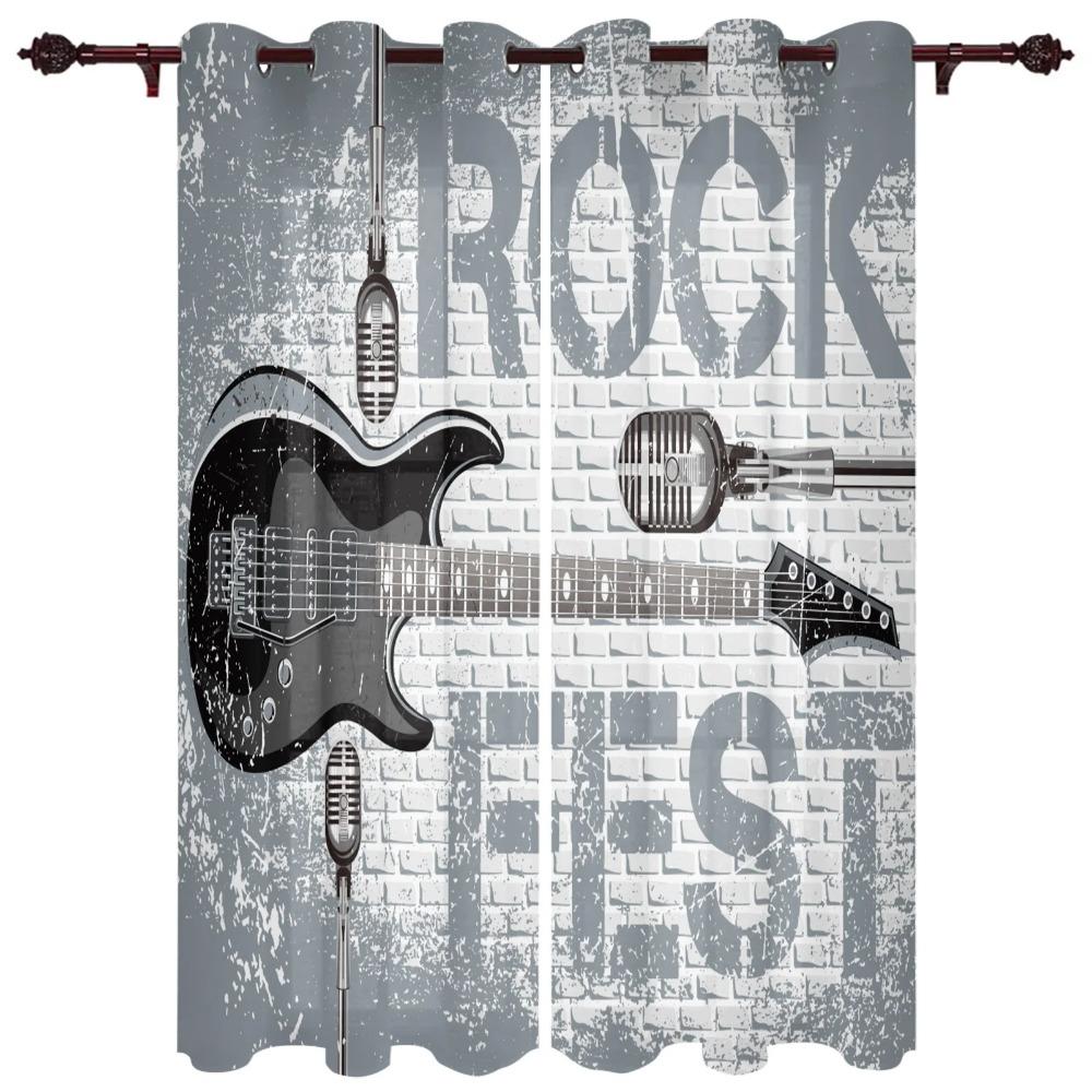 Music Stage Speaker Guitar Windows Curtains for Living Room Bedroom Window Treatments Household Kitchen Curtains