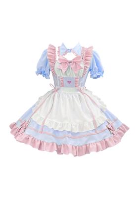 YZZYQQ Cute Lolita Maid Costume, Beginner's Set, Short Sleeves, Simple Maid Outfit, Perfect for Halloween, Events, Parties, School Festivals, and Cult