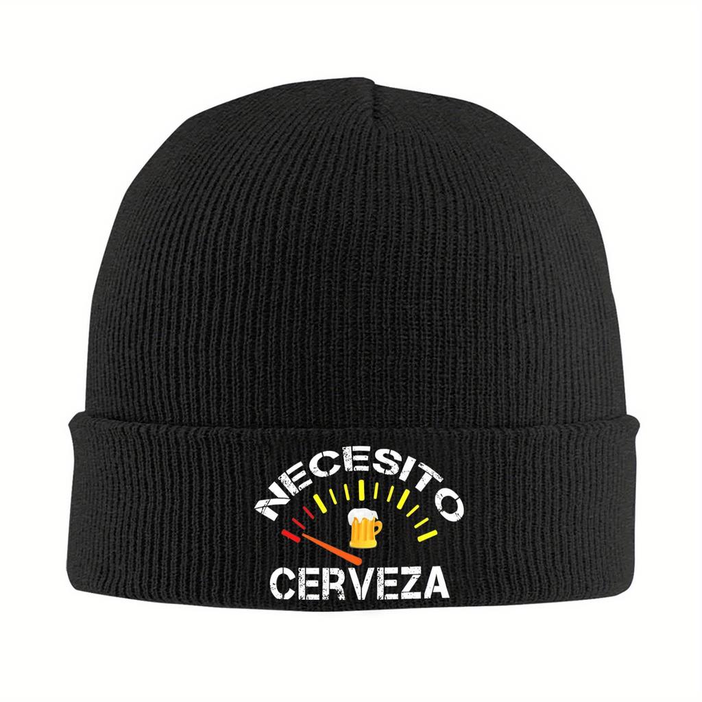 Necesito Cerveza Funny Spanish Beer Merch Winter Warm Rib Knit Cuffed Beanie For Unisex Skull Knitted Hat Cap Bonnet Knit Hat
