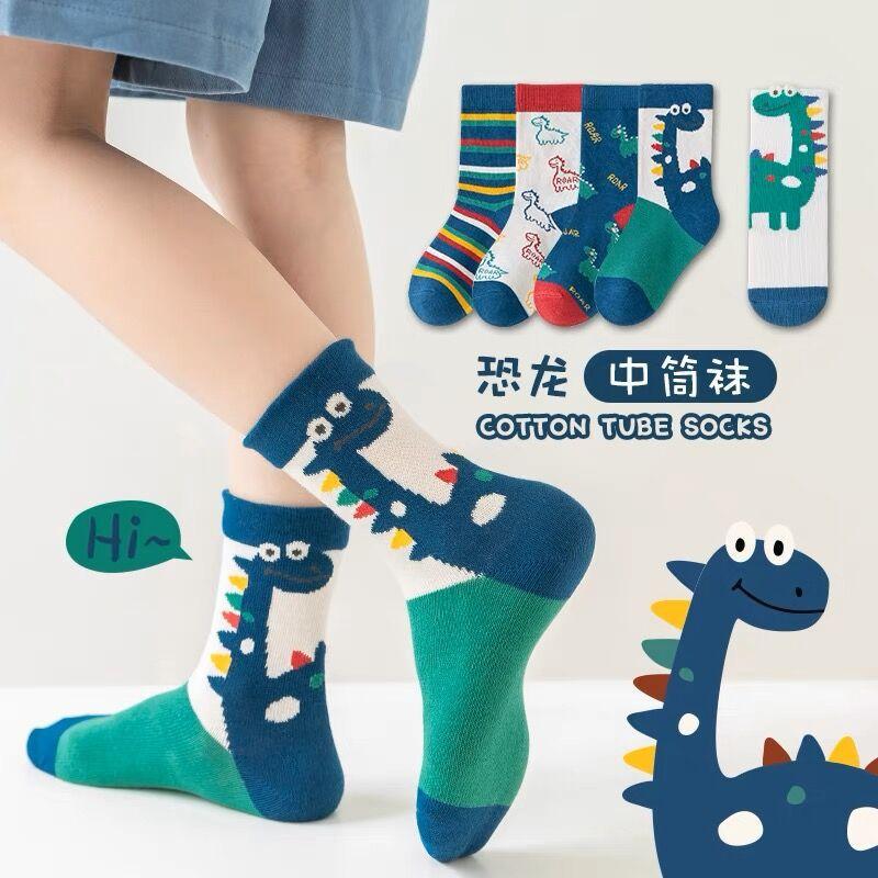 5 Pairs/Lot Winter Warm Baby Socks Thermal Thick Cotton Short Sock for Infant Autumn Cute Cartoon Dinosaur Print Kids Socks