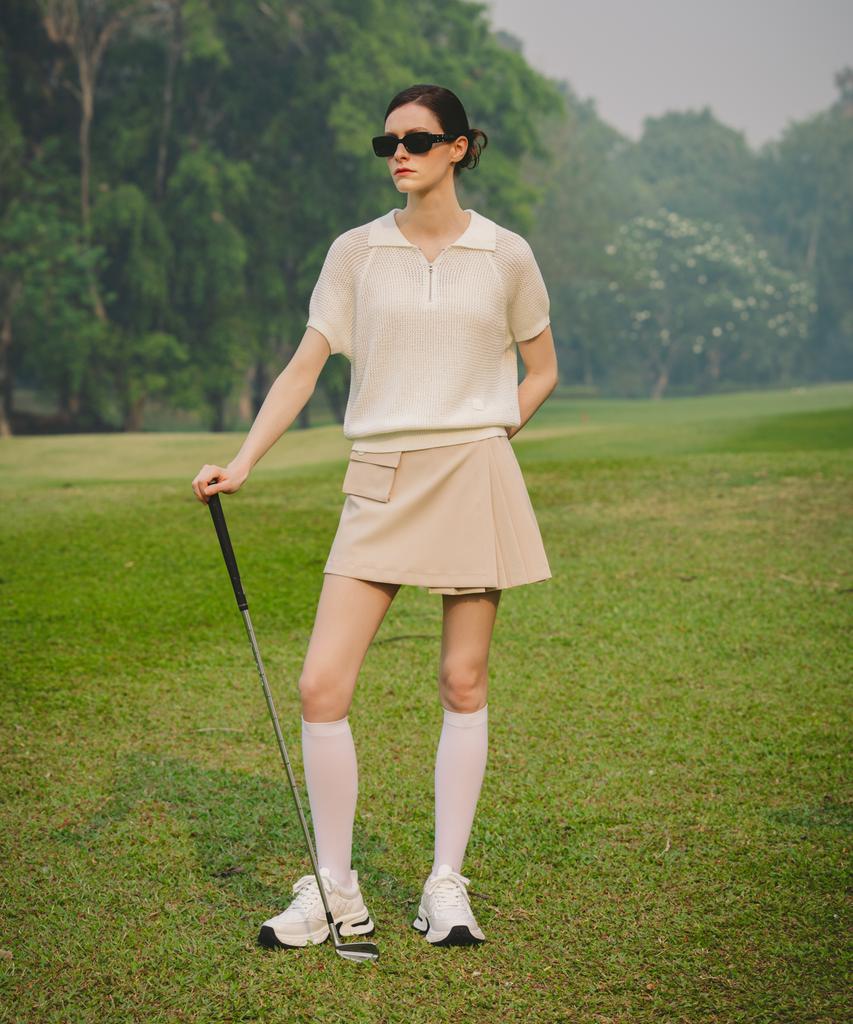 OBER GOLF Mesh Half-Zip Collar Knit (Ivory)