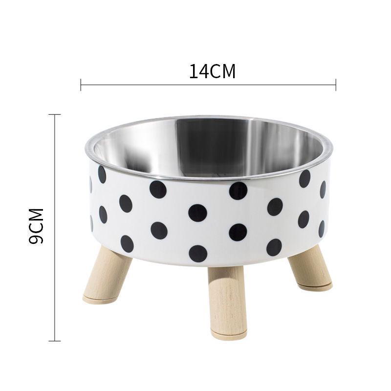 Polka Dot High-Footed Stainless Steel Pet Bowl - Anti-Spill, Neck Protection for Cats & Dogs