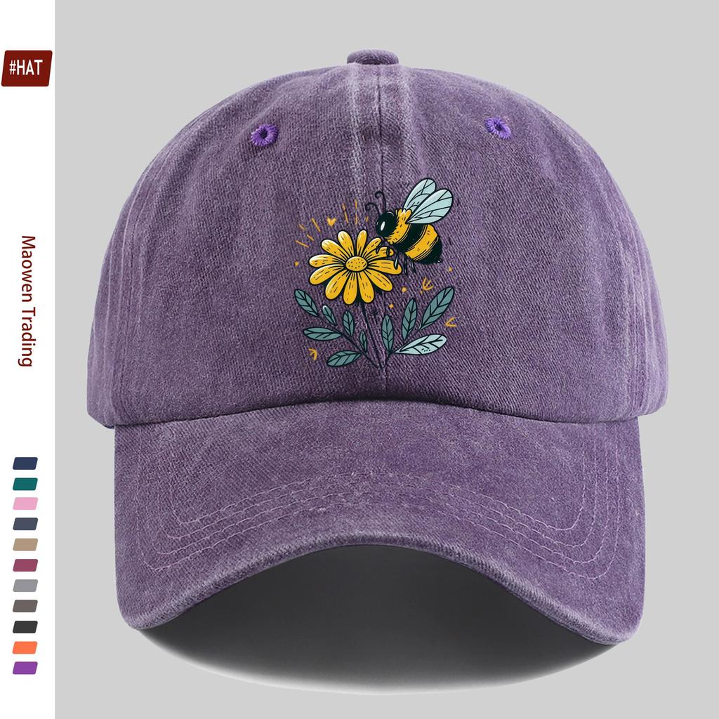 Pc Bee and Small Yellow Flower Forest Green Pattern Print Baseball Cap Ideal Decorative Hat for Travel Enthusiasts Multiple
