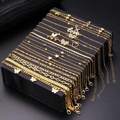 Set de 18 Piezas de Tobilleras Bohemias de Verano para Playa para Mujeres Vintage Mariposa Corazón Colgante de Cristal Pulseras para el Pie Joyería de Moda Regalo Nuevo