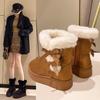 Thick-soled Snow Boots Women's 2025 Winter New Fur Integrated Fleece Thickened Fluff Bow Northeast Cotton Shoes
