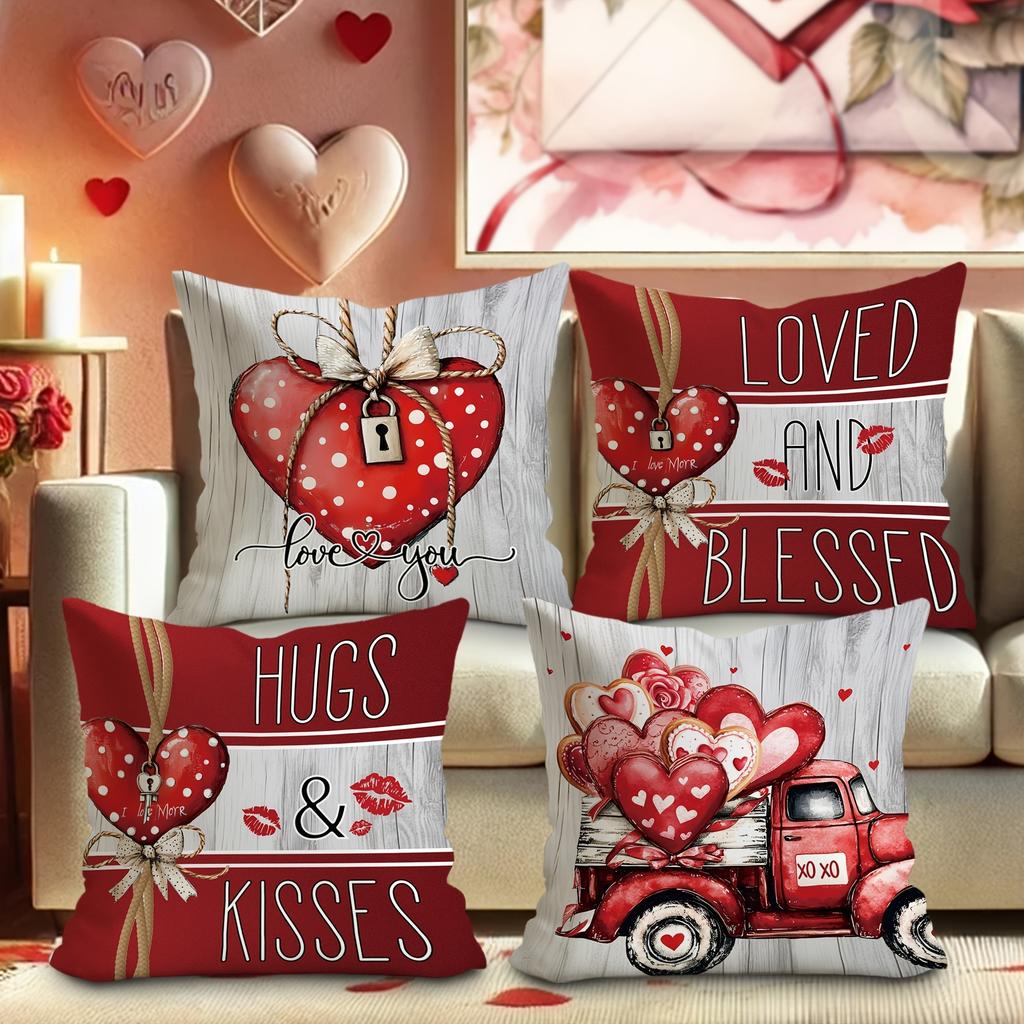 Home Decor Love, Hugs & Kisses Decorative Pillow Covers Pattern Cushion Cover Suitable for Sofa Bedroom Car Pillow Cover