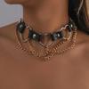 Women Hip Hop Punk Style Exaggerated Necklace Metal Texture PU Heart Jewelry Trendy Cool Personality Clavicle Necklace Jewelry