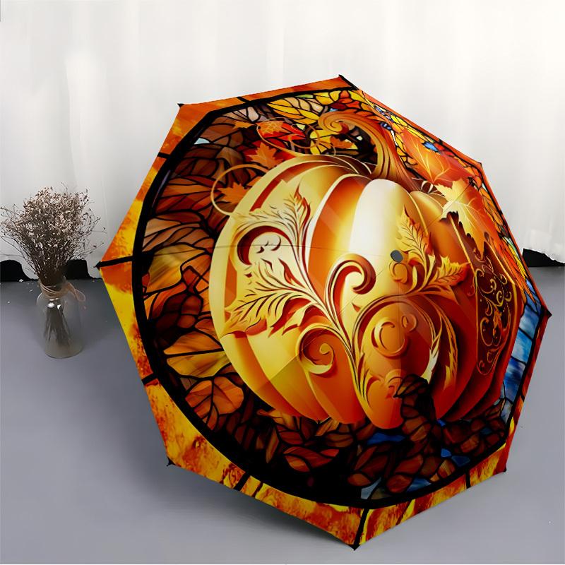 1PC Autumn Pumpkin Automatic Open/close Umbrella with 8-Rib Structure for Women/Men, All-Season Use - Travel Essential, Stylish Accessory, Highquality