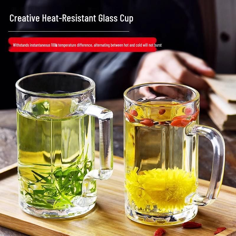 Thickened Heat-Resistant Glass Tea Cup with Handle - Transparent Drinking, Beer, and Water Cup for Home