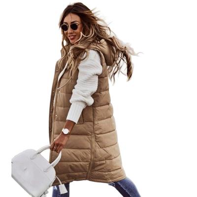 Gilet long à capuche pour femme longueur genou long gilet matelassé en coton