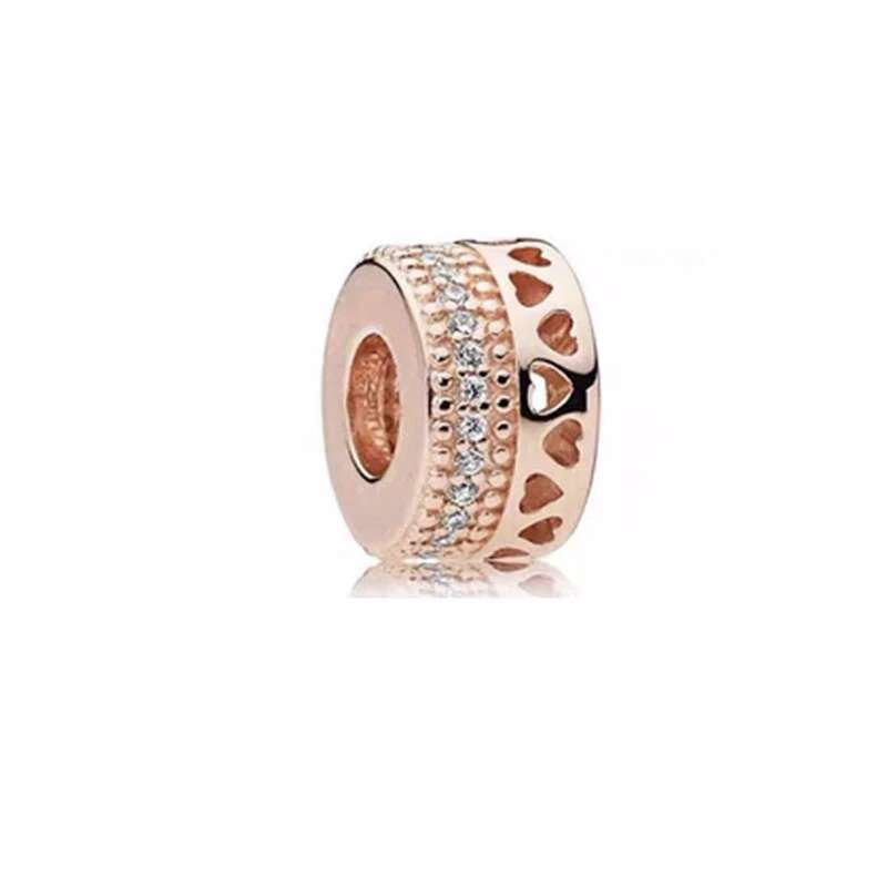 Plated Rose Gold Sparkling Pink Air Balloon & Levelled Heart Charm Bead Fit Original Sier Bracelet DIY Jewelry