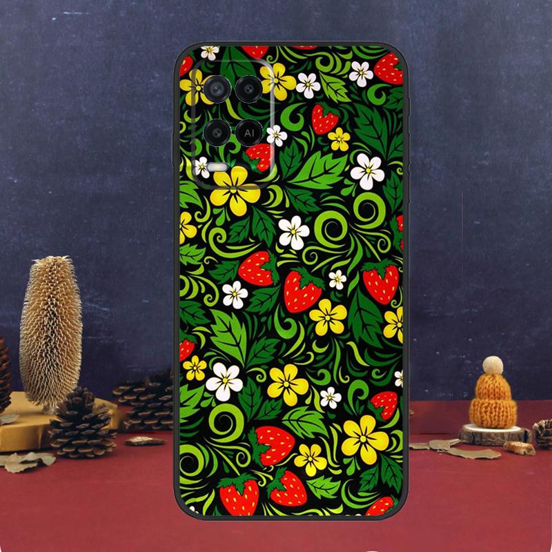 Khokhloma Russian Pattern Flower Case For OPPO A54 A74 A94 A98 A78 A79 A16 A76 A96 A5 A9 A17 A77 A15 A52 A72 A53 A57S Cover