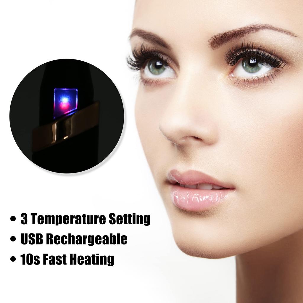 VOCOSTE Electric Hot Eyelash Curling Eyelashes with 3 Adjustable Red Curler, Rechargeable, Heated, Temperatures,