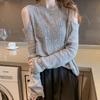 Off-the-shoulder Knitwear Loose Round Neck Pullover Long Sleeve Thin Hollow Out Top Spring Autumn Lazy Style