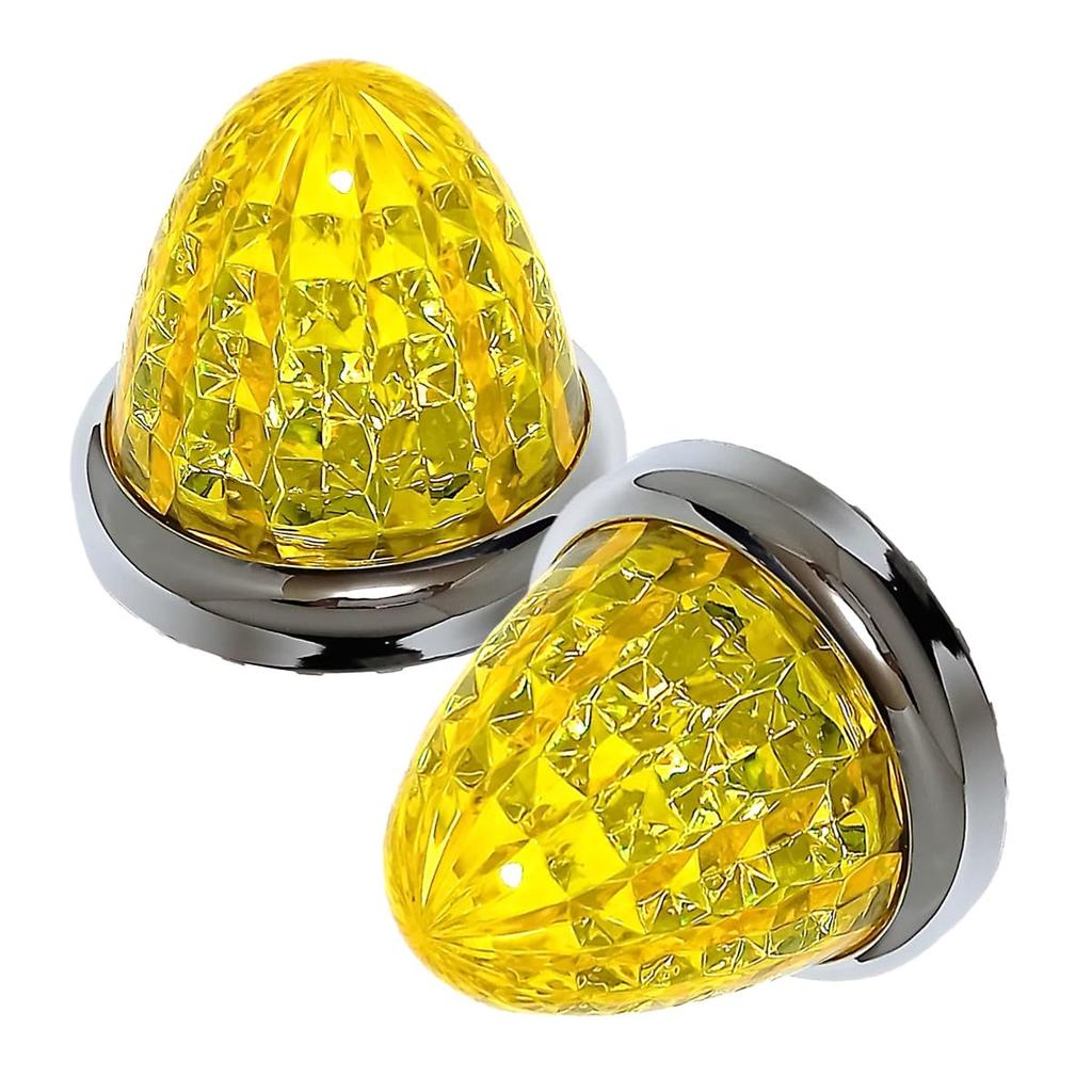 Gearl 24V LED Marker Lamp Side Marker Plated Ring Truck Supplies (Yellow Lens, 2 Pieces)