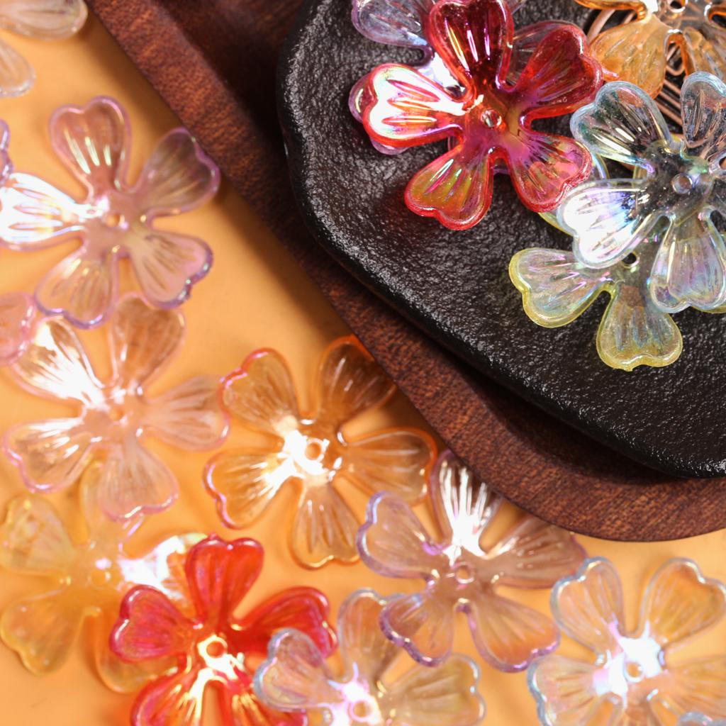 10Pcs 26.5mm Acrylic Transparent Flower Beads Pendant DIY Necklace EarringsJewelry Making