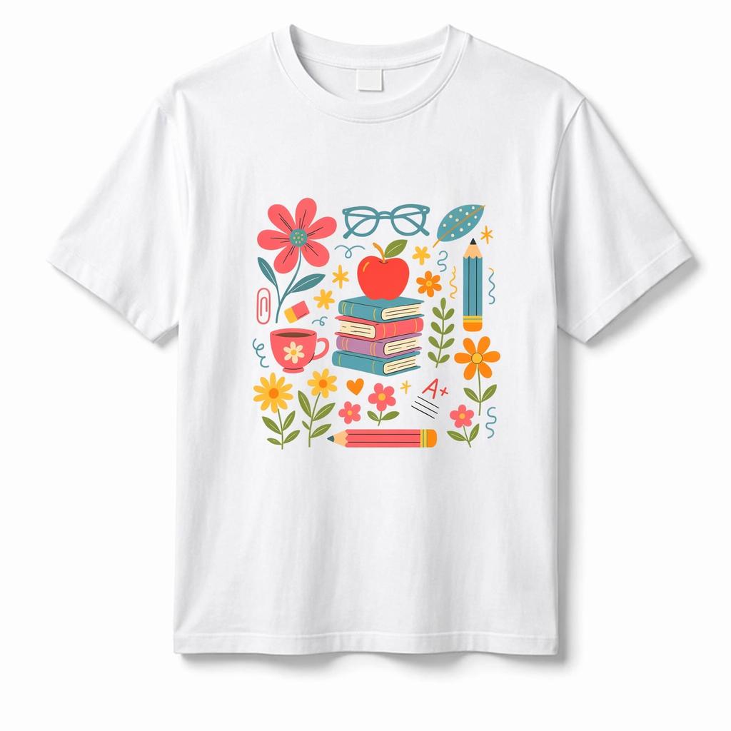 100 cotton teachers learning supplies pattern Tshirt backtoschool Teachers Day gift woUnisexs shortsleeved casual top