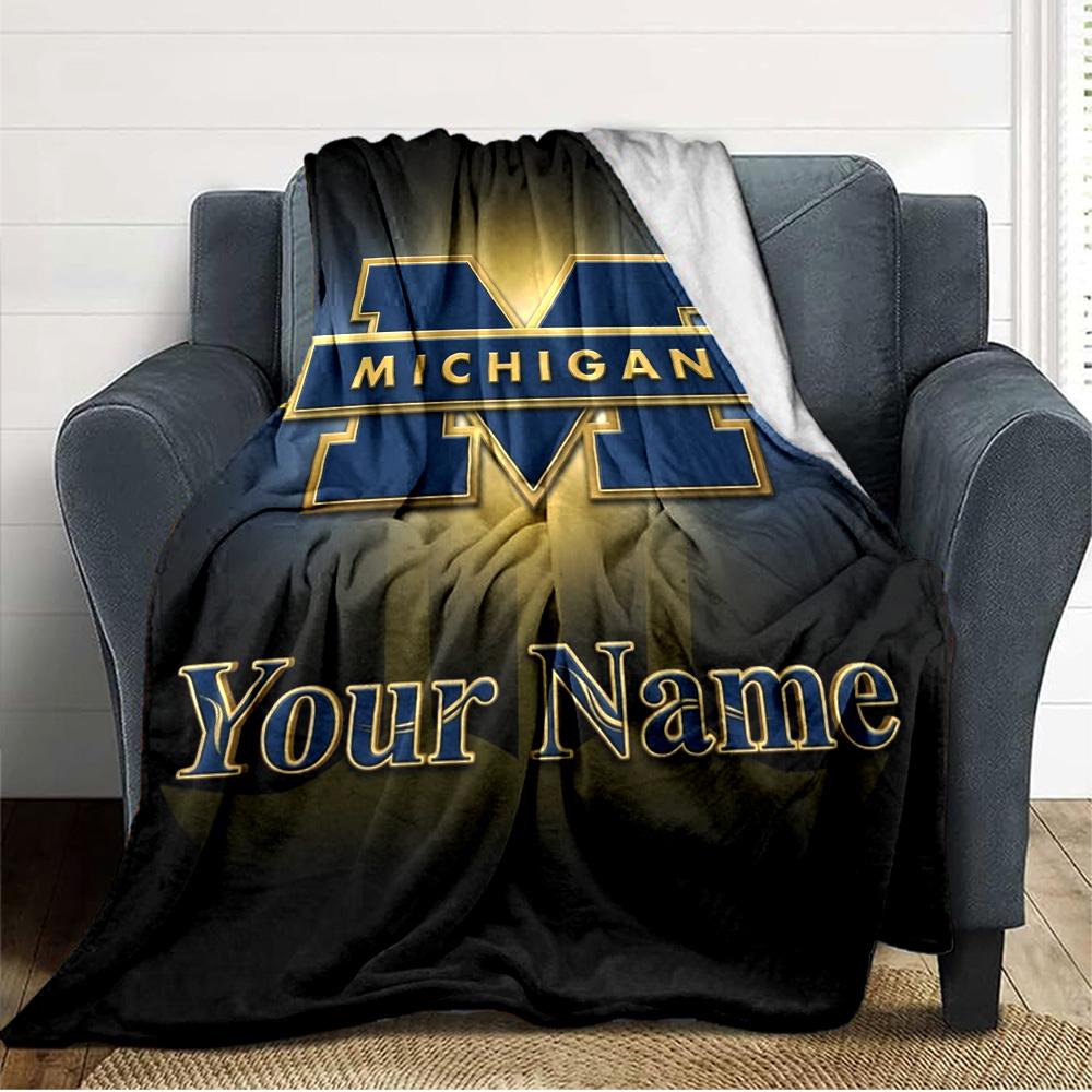 Name Custom Michigan Print Flannel Blanket High Quality Warm Comfortable Cover for All Seasons Perfect for Gifts Home Decor