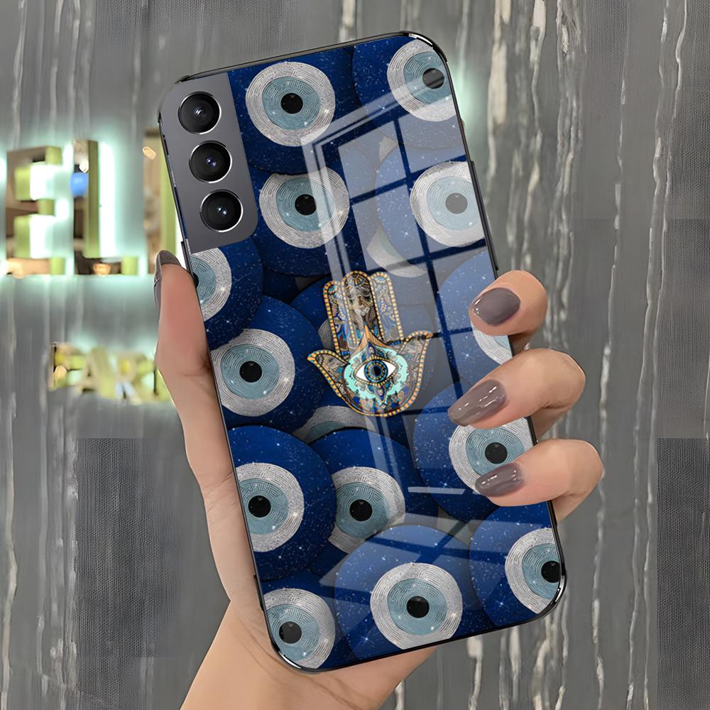 Cute Blue Evil Eye Phone Case For Samsung S26 S25 Plus S20 S20 Plus S22 Ultra S23 FE S21 Plus S21 Ultra Glass Cover