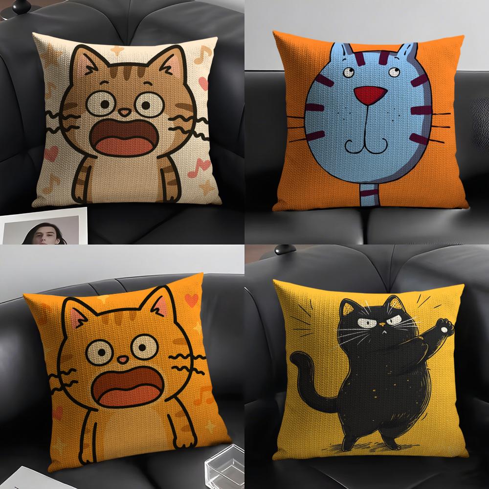 2 Funny And Silly Cat Pattern Pillow Case Home Living Room Decoration Linen Pillowcover Pillow Cases Cushion Cover
