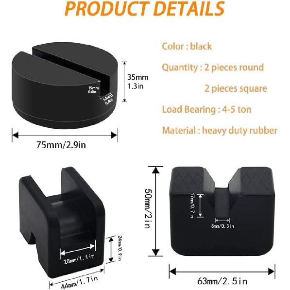 2 Types Jack Stand Pads Adapter 4 Ton Universal Rubber Slotted Frame Rail Pinch Welds Protector For Jack Stand (Black)