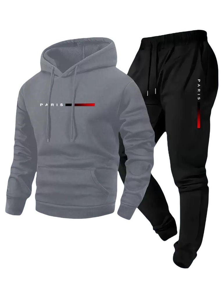 European Size Men's Casual Letter Print Hoodie Set: Unisex Autumn/Winter Hooded Sweatshirt & Long Pants