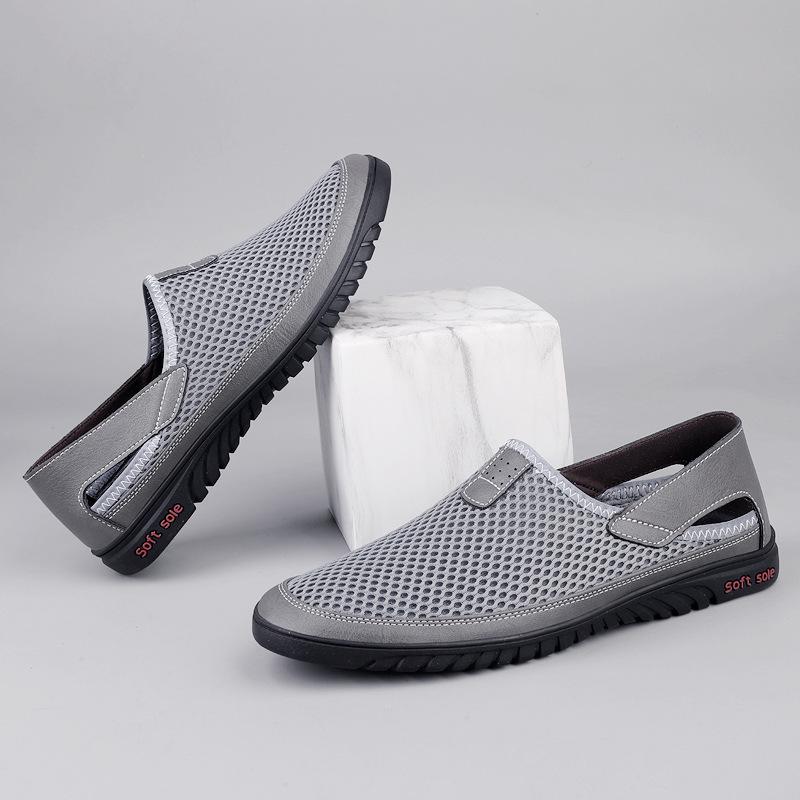 Plus Size Trendy Men's Black Breathable Mesh Slip-On Casual Shoes