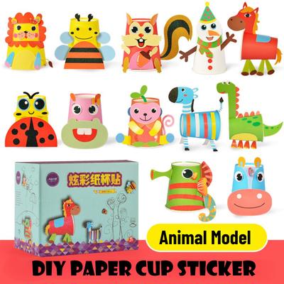 Kit Artigianale Fai-da-Te Pratico per Bambini Montessori, Arte Creativa con Bicchieri di Carta per Bambini in Età Prescolare, Giocattoli Puzzle con Adesivi su Bicchieri di Carta per Neonati e Scuola dell'Infanzia