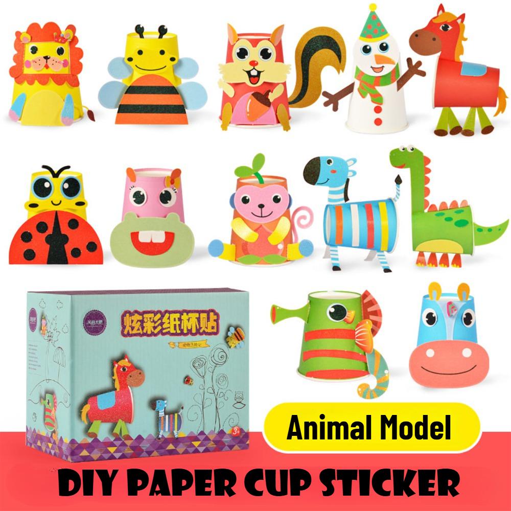 Montessori Kid Handy DIY Craft Kit, Creative Paper Cup Art for Preschoolers, Infant Kindergarten Paper Cup Sticker Puzzle Toys