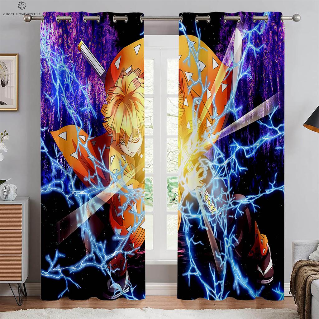 Japanese Anime Print Curtains for Kids Room, Bedroom, Living Room, Kitchen Decorative Curtains, Home Decoration, 2 PCs