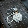 Yogodlns Creative Camellia Rose Pearl Chain Car Keychain Elegant Flower Decorative Accessory Bag Hanger Pendant Small Gift