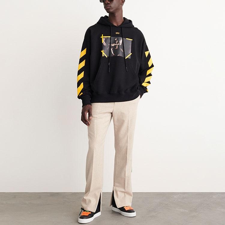 Off-White Caravaggio-Print Cotton Hoodie 'Black Yellow' Men's OMBB085C99FLE0081001