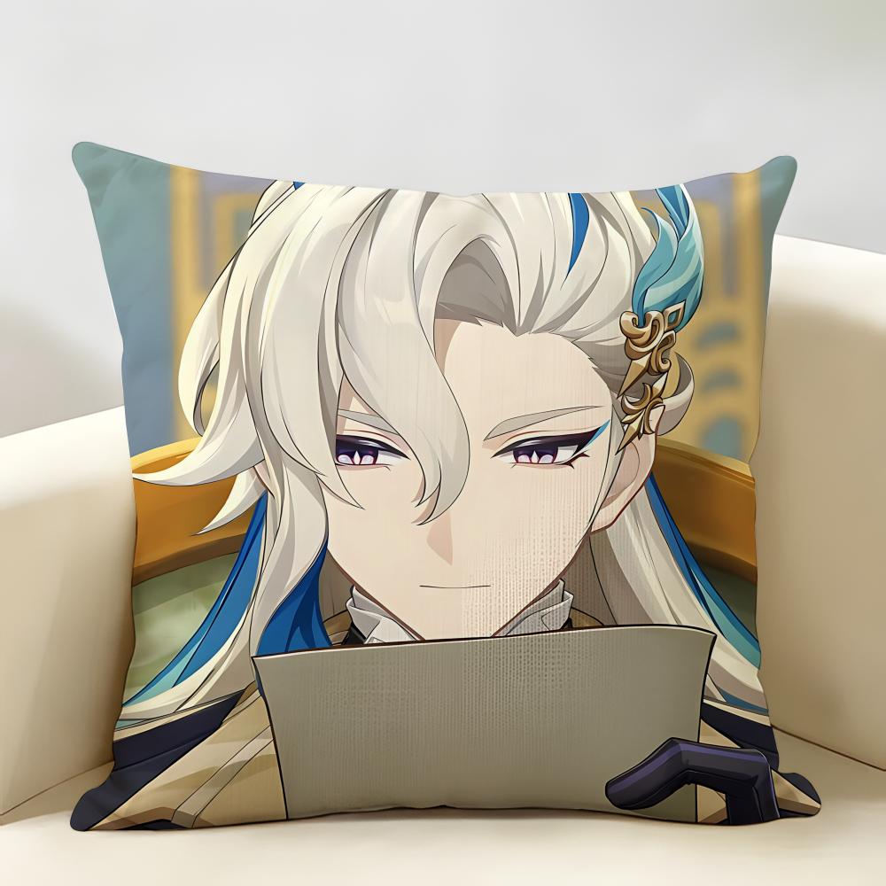 Neuvillette Genshin Impact Cushion Cover Natural Linen Organic Fabric DoubleSided Printing Room Sofa Decor Pillow Case