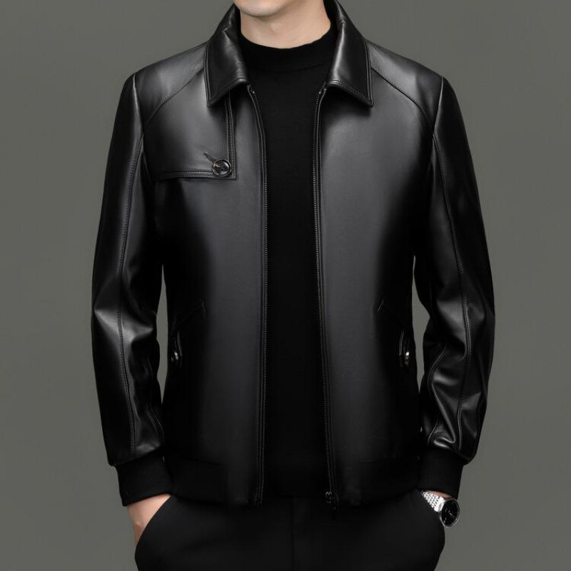 Autumn red leather leather jacket men's lapel suede jacket locomotive men's business jacket solid color leather jacket