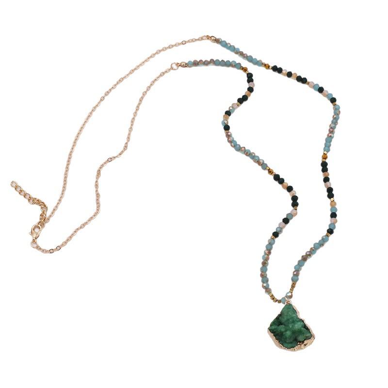 Multicolor Stone Beaded Pendant Necklace - Light Luxury Sweater Chain Jewelry