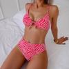 Bikini-Set für Damen Streifendruck 2-teiliger Badeanzug Kordelzug Schnürung V-Ausschnitt Träger Rückenfrei Strandurlaub Bademode Neu