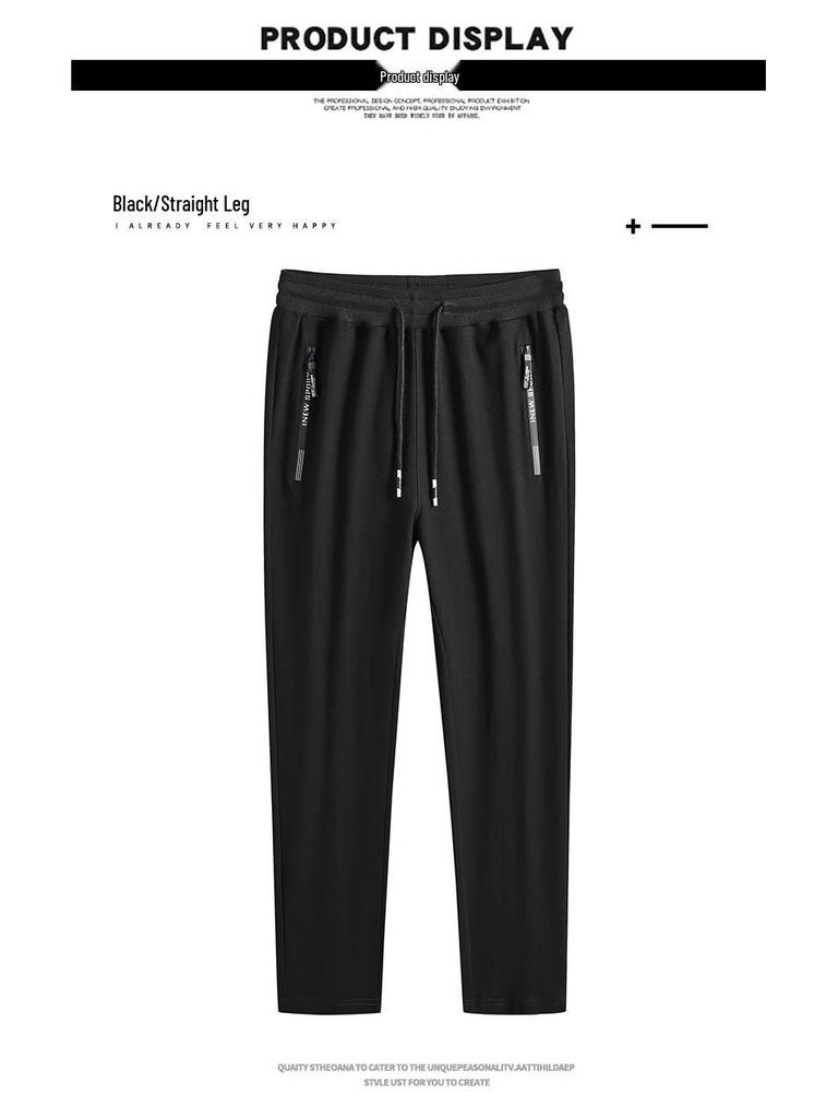 Men's Pure Cotton Lightweight Straight-Leg Sweatpants - Solid Color, Loose Fit for Summer and Spring.