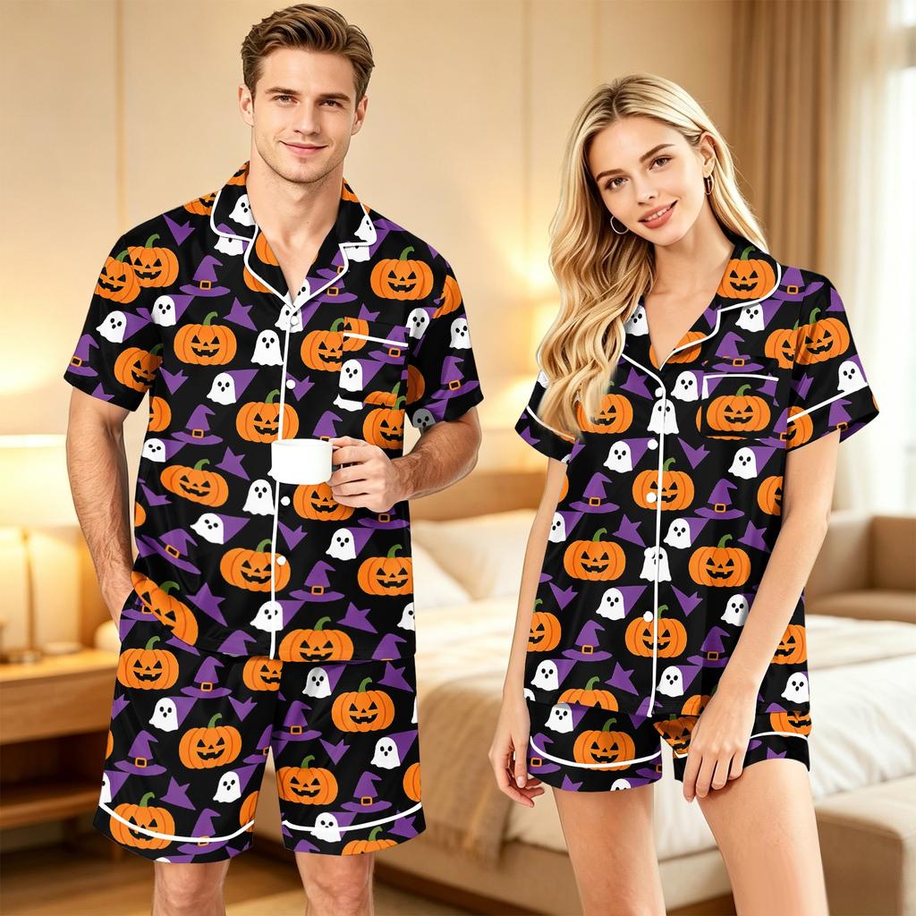 Couples Halloween Print Comfortable Pajama Set for Loungewear