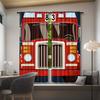 Set Of 2 Cartoon Fire Truck Curtains Print Design Black Red Fighting Vehicle Draperies Bedroom Kitchen Living Curtain Polyester Ideal For Decor