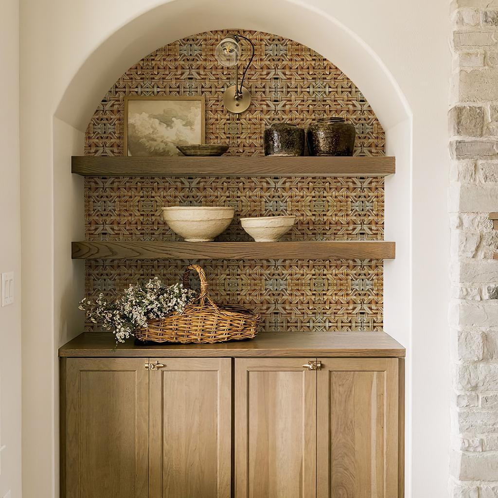 Classic Peel And Stick Rattan Wallpaper Brown Self Adhesive Vinyl Wall Decor Natural Waterproof Furniture Cabinet Sticker