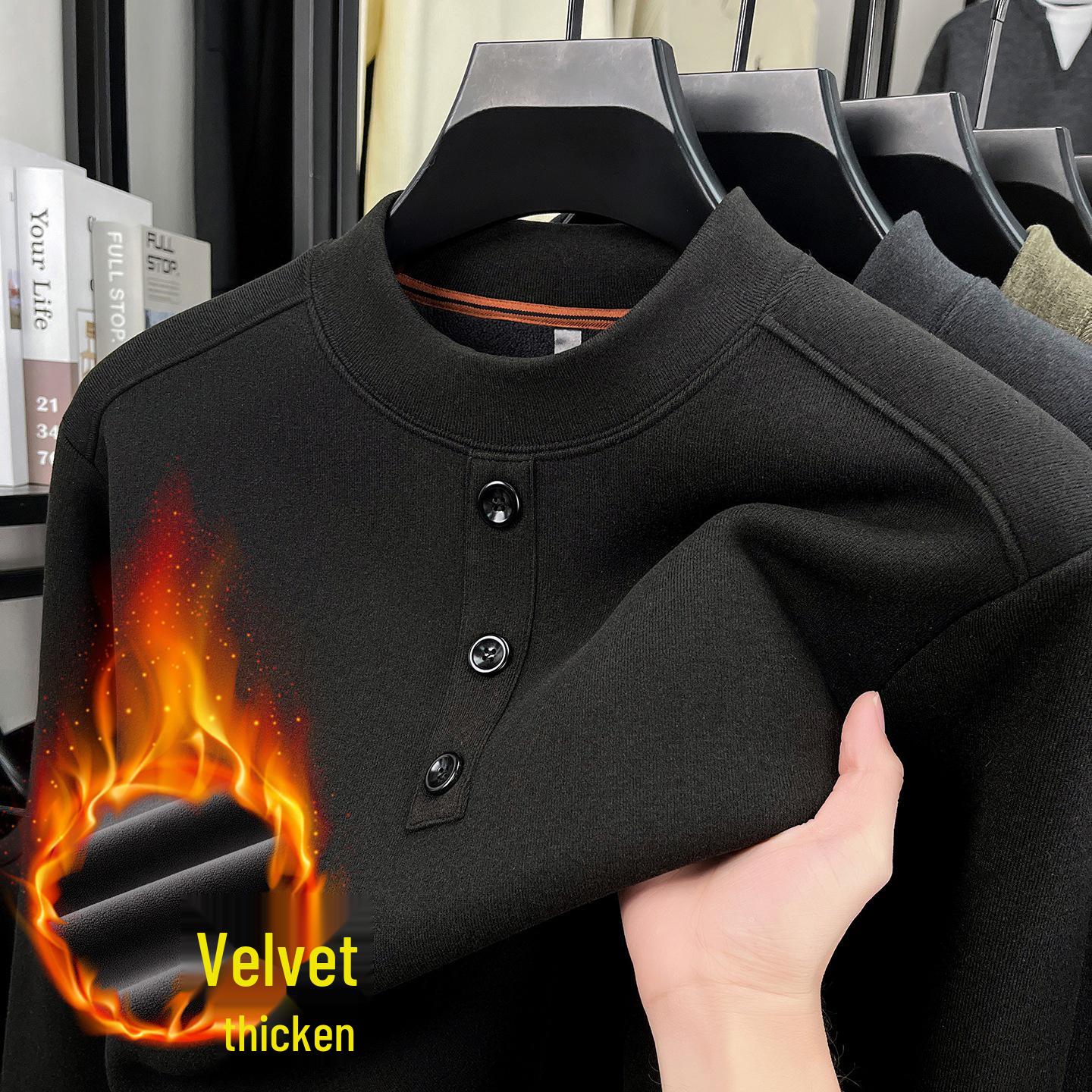 

Men s Plus Velvet Thickened Half-High Collar Sweatshirt - 2025 Autumn/Winter, Warm Long Sleeve Base Layer 175/XL (135-150 lbs) чорний