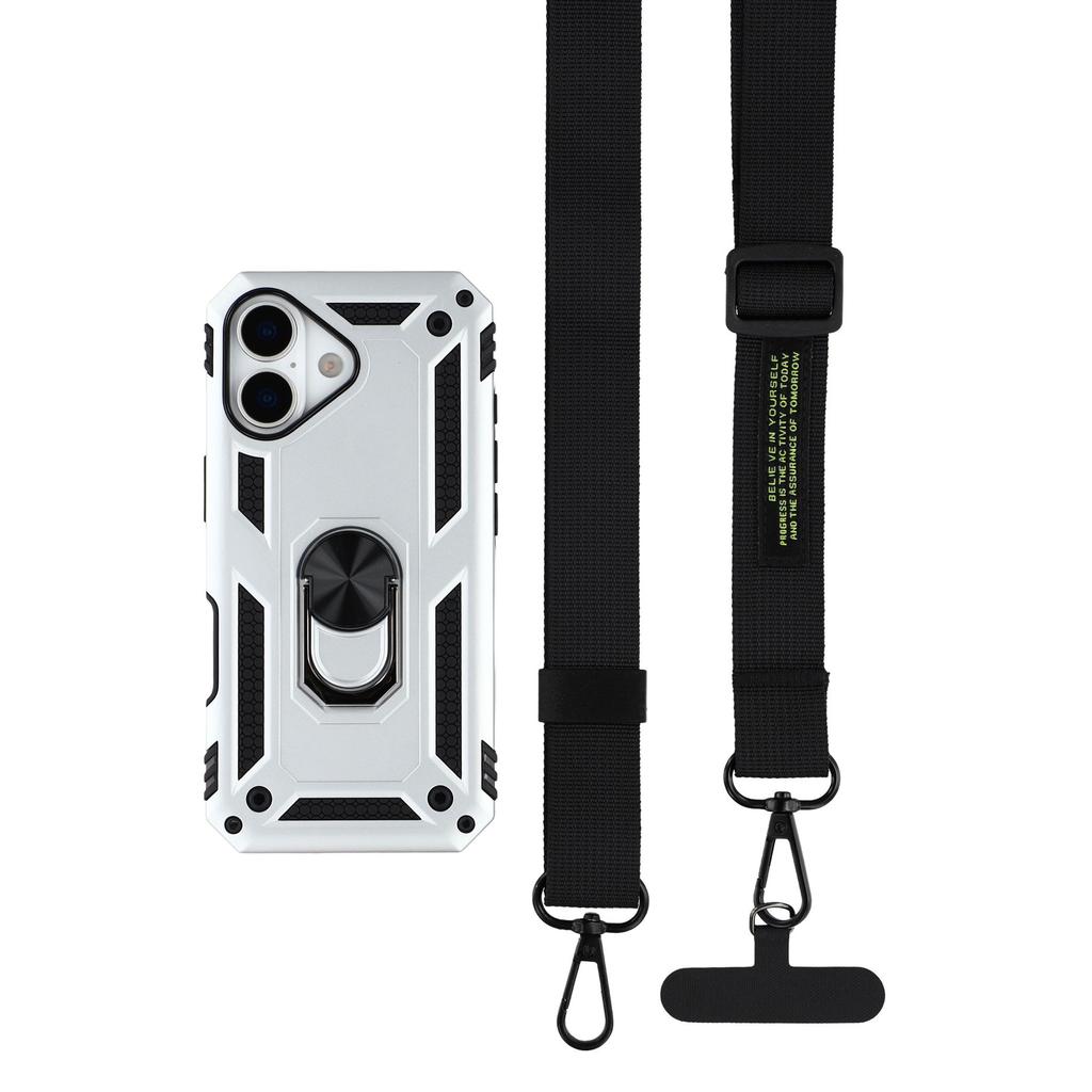 For iPhone 17 Case with Shoulder Strap Kickstand PC+TPU Phone Cover