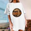 Women's Vintage Car Printed Pattern Casual Short Sleeve Tops Blouse
