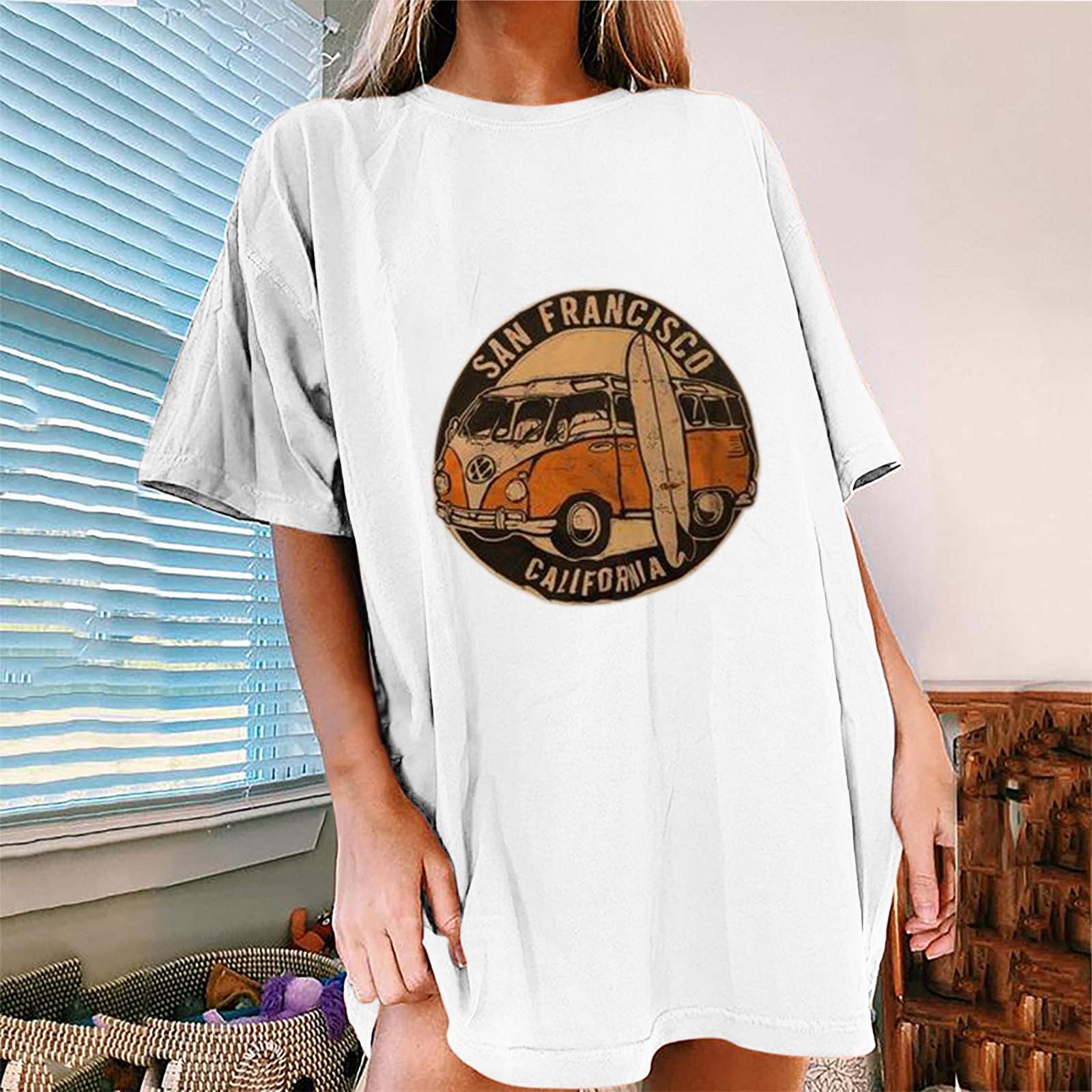 

Women s Vintage Car Printed Pattern Casual Short Sleeve Tops Blouse XL белый