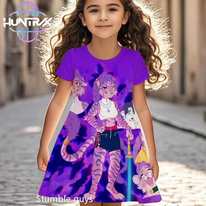 Girls' Short-Sleeve Dress - Features a Princess 3D Print Design, with a Sweet And Lovely Style