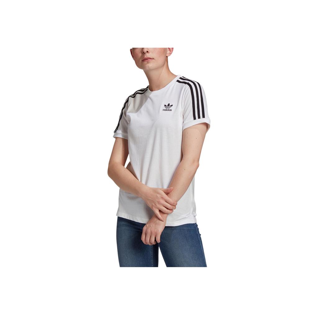 Adidas Originals Adicolor Classics 3 Stripes Tee Sports Training Striped Print Crew Neck Fitted Short Sleeve T-Shirt Women Tops White GN2913